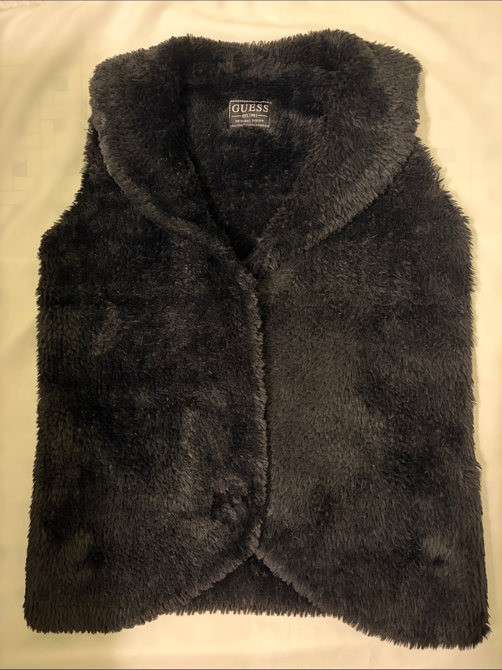 GUESS Black Faux Fur Sleeveless Vest
